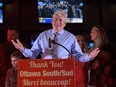 Liberal incumbent MPP John Fraser at his "bittersweet" election night victory party at Hometown Sports Grill on Bank Street on Thursday.