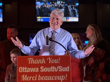Liberal incumbent MPP John Fraser at his "bittersweet" election night victory party at Hometown Sports Grill on Bank Street.