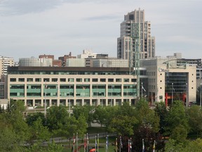 A file photo of Ottawa City Hall.  City staff's proposed inclusionary zoning would apply after a one-year transition period to new developments of 50 or more units in 26 protected areas at major transit stations, which were designated in the official plan.