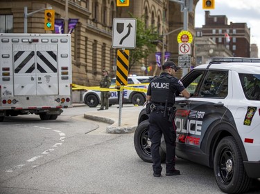 The intersection of Wellington and Elgin streets was among the areas closed off by police on Saturday.