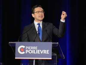Pierre Poilievre takes part in the Conservative Party of Canada French-language leadership debate in Laval, Quebec. HIs team says they have sold 320,000 party memberships to make him a front-runner in the race for CPC leadership.