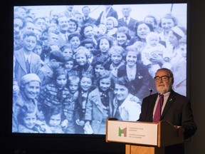 Irving Abella, professor emeritus at the University of York.  speaks during the media preview of St. Louis – Ship of Fate at the Canadian War Museum.  in March 2018.