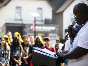An unveiling of a mural made by and for the youth of Lowertown in solidarity with the Black Lives Matter movement took place Saturday, July 16, 2022, at the back side of the Rideau Street Loblaws. Jooris Ndongozi, father of Tyson Ndongozi who was tragically shot nearby last summer, addressed the crowd Saturday.