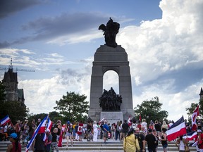 Files: A group of 'freedom' protesters gathered at the National War Memorial, Parliament Hill and many downtown streets on July 23, 2022.