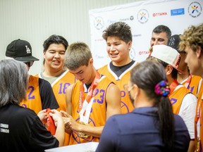 Rodney Maracle received his third medal during the ceremony Sunday afternoon.