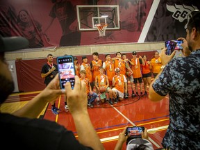 The 2022 Ontario Summer Indigenous Games (OSIG) were held in Ottawa this weekend and the closing ceremonies took place at the University of Ottawa, Sunday, July 31, 2022. Family and friends take photos of the gold medal JPD basketball team Sunday afternoon.