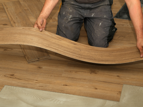 Looks like laminate, but better because it’s flexible and follows the contours of less-than-perfect subfloors. No need to shimming.