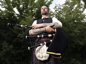 Nico Gravel, a busker who plays the bagpipes ahead of Bluesfest, has been fined twice for blocking a road.
