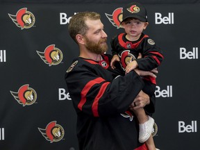 Newest Ottawa Senator Claude Giroux and his 3-year-old son Gavin at the Canadian Tire Centre. July 13,2022.