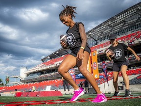 Liz Knight, manager of business operations with BDO, took part in the Redblacks Women’s Training Camp held at TD Place stadium Friday, July 22. The event returned after a two-year hiatus due to the pandemic.