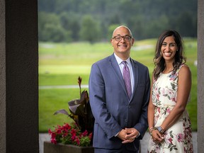 Khalil Shariff, CEO of Aga Khan Foundation Canada, and World Partnership Golf Ottawa tournament chair Nadia Valji took a moment for a photograph before dinner at the World Partnership Golf Tournament held at Camelot Golf & Country Club.