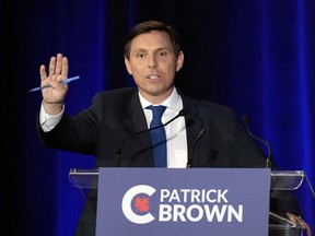 Patrick Brown during the Conservative Party of Canada French-language leadership debate in Laval, Quebec on May 25, 2022.