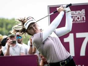 Brooke Henderson of the Canada competes in the Evian Championship in the French Alps town of Evian-les-Bains, a major tournament on the women's calendar, on July 23, 2022.