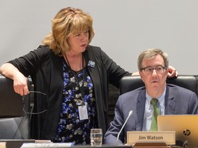 Barrhaven Coun. Jan Harder, seen here with Mayor Jim Watson in a 2019 file photo, says she’s “certainly not afraid” of the proposed “super mayor” situation.