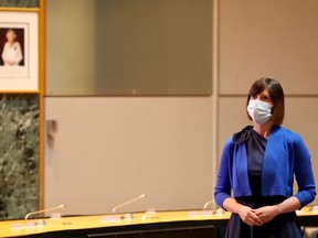 Dr. Vera Etches wears a mask during a June 9 ceremony in which she and the Ottawa Public Health team were presented with the Key to the City.