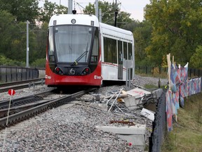 These LRT carriages derailed near Trembly station in September 2021. An investigation later revealed that it was caused by bolts that had not been properly tightened during maintenance.