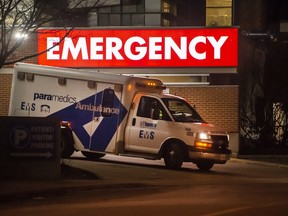 File photo: An ambulance leaves the Emergency area of Toronto Western Hospital during the COVID-19 pandemic.