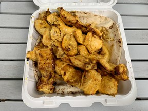 Chicken kebabs from Saffron Kabab's new location on Carling Street.
