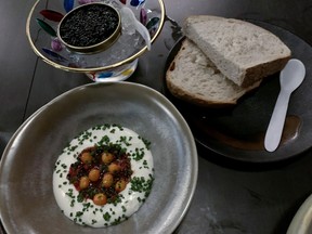 Caviar, smoked roe and sourdough at Stolen Goods Cocktail Bar.