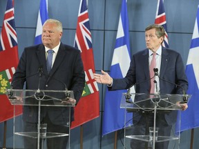 Premier Doug Ford (L) and Toronto Mayor John Tory: Both are interested in shifting the balance of municipal power.