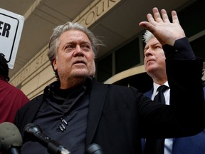 Files: Former U.S. president Donald Trump's White House chief strategist Steve Bannon gestures as he departs after he was found guilty during his trial on contempt of Congress charges for his refusal to co-operate with the U.S. House Select Committee investigating the Jan. 6, 2021, attack on the Capitol.