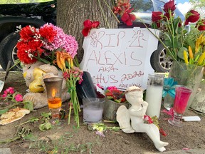 A memorial to the victim of the July 22 collision was set up nearby by members of the community.