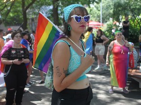 After the cancellation of Montreal's Pride parade, several hundred people, including Nina Brébant, showed up to an alternate event at Place Émilie Gamelin