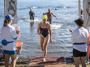 The Riverkeeper Open Water Swim race took place in the Ottawa River, starting and finishing at the Lac Deschênes Sailing Club, Sunday, August 14, 2022. Ingrid Hagberg crossed the finish line of the 4K race Sunday morning.
