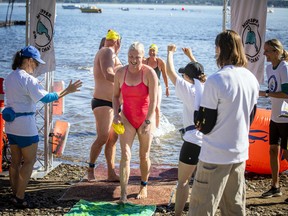 The Riverkeeper Open Water Swim race took place in the Ottawa River, starting and finishing at the Lac Deschênes Sailing Club, Sunday, August 14, 2022. Catherine McKenna crossed the line of the 4K race Sunday morning in just less than an hour and thirteen minutes.