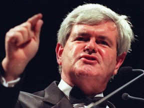 Newt Gingrich, then-speaker of the US House of Representatives, delivers the keynote address at the annual Republican Party Gala in Washington in 1996. Gingrich called on the party to come together to defeat then-president Bill Clinton.