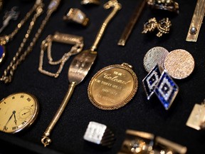 A collection of personal jewelry of Elvis Presley & Colonel Tom Parker, that was lost for decades and will be sold at auction in August, at the Sunset Marquis Hotel, in Hollywood, California, U.S., July 28, 2022. The items were part of a lost collection and do not belong to Priscilla Presley.