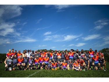 The San Diego Armada and Vancouver Rogues join together for a celebration after their game on Saturday morning.