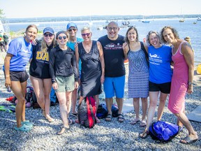 The Riverkeeper Open Water Swim race took place in the Ottawa River, starting and finishing at the Lac Deschênes Sailing Club, Sunday, August 14, 2022. The Swim Ottawa group swam in memory of Tom Anzai, the founder and race director of our annual event.