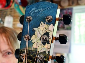 Almonte luthier Linda Manzer built this sunflower-themed guitar to raise money for refugees from the Ukraine. Photo: David Wren
