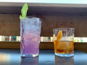 Gin-elderflower cocktail and smoky Old-Fashioned at J’TM on Clarence Street