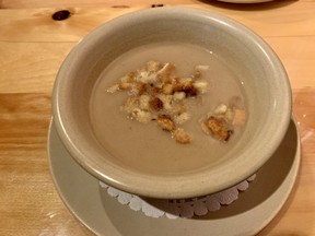 Caramelized onion potage at L’Orée du Bois in Chelsea
