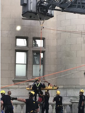 In the early morning of August 2, 2022, Ottawa Fire used rope rescue equipment to rescue a person safely from a 'trench' at the Chateau Laurier Hotel