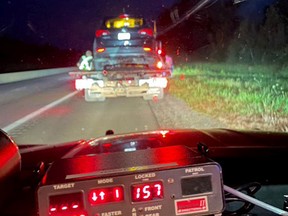Grenville OPP pulled over a driver going 157 km/hr at 4 a.m. on Hwy 401 westbound in Augusta Township. The officer also found two infants not properly secured in the backseat.