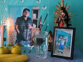 An altar dedicated to late migrant Pablo Ortega Alvarez, who died due to suffocation while being smuggled in a trailer in San Antonio, Texas, U.S., is pictured at his family's home, in the town of Tlapacoyan, in Veracruz state, Mexico July 14, 2022.