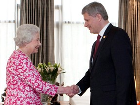Then-prime minister Stephen Harper meets with Queen Elizabeth during the Commonwealth Heads of Government Meeting (CHOGM) in Trinidad in 2009.
