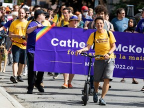 Mayoralty candidate Catherine McKenney participates in the annual Labour Day March through downtown on Sept. 5