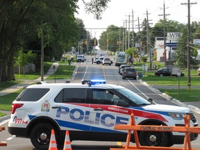 Kingston Police at 1377 Princess St. on Friday, Sept. 9, 2022, negotiating with a man wanted in connection to an assault that took place on Thursday.
