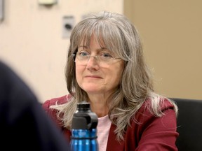 Brockville Police Services Board vice-chair Sonya Jodoin listens to discussion at Tuesday's board meeting.