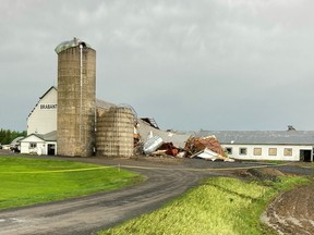 Damage to a farm owned by Matt Nooyen, in the wake of the spring storm.