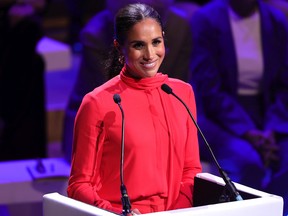 Meghan, Duchess of Sussex makes the keynote speech during the Opening Ceremony of the One Young World Summit 2022 at The Bridgewater Hall on September 05, 2022 in Manchester, England.