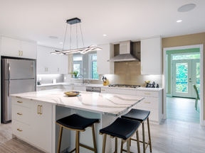 The old dining room and kitchen were merged to make a large kitchen with an island in this Lagois project.