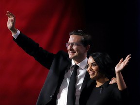 Pierre Poilievre and his wife Anaida celebrate after he is elected as the new leader of Canada's Conservative Party in Ottawa, Ontario, Canada, September 10, 2022.