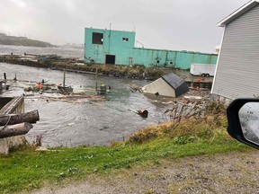 This September 24, 2022, image courtesy of Michael King, special advisor to Newfoundland and Labrador Premier Andrew Furey, and his family, shows damaged caused by post-tropical storm Fiona on the Burnt Islands, in Newfoundland and Labrador.