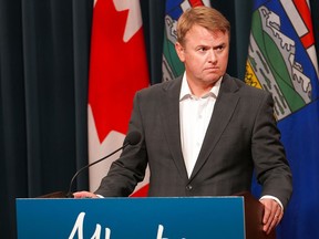 Alberta Justice Minister Tyler Shandro speaks at a news conference in Calgary on September 26, 2022: "This is politically motivated confiscation, pure and simple."