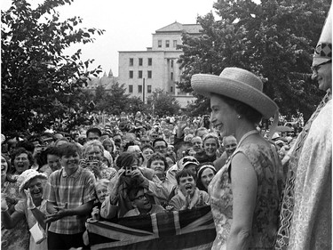 The young and the old were on hand at Ottawa's Christ Church Cathedral July 2, 1967 to see the Queen as she emerged following the service.